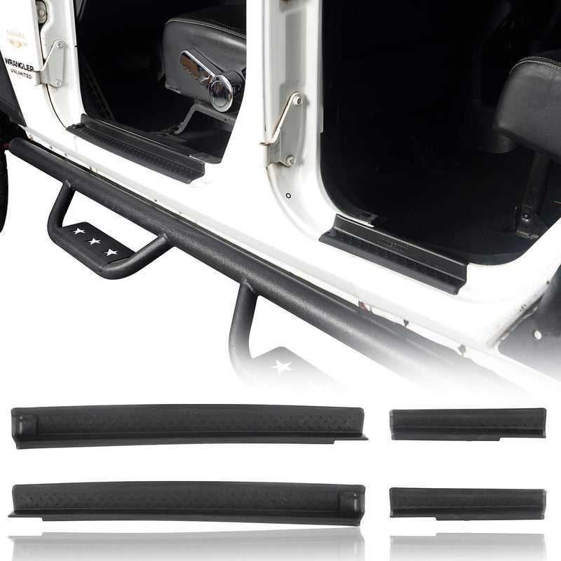 Hooke Road Wrangler JK Door Sill Entry Guard Black Thresholds Kit Compatible with Jeep JK Wrangler Unlimited 4-Door 07-18 - Image 1
